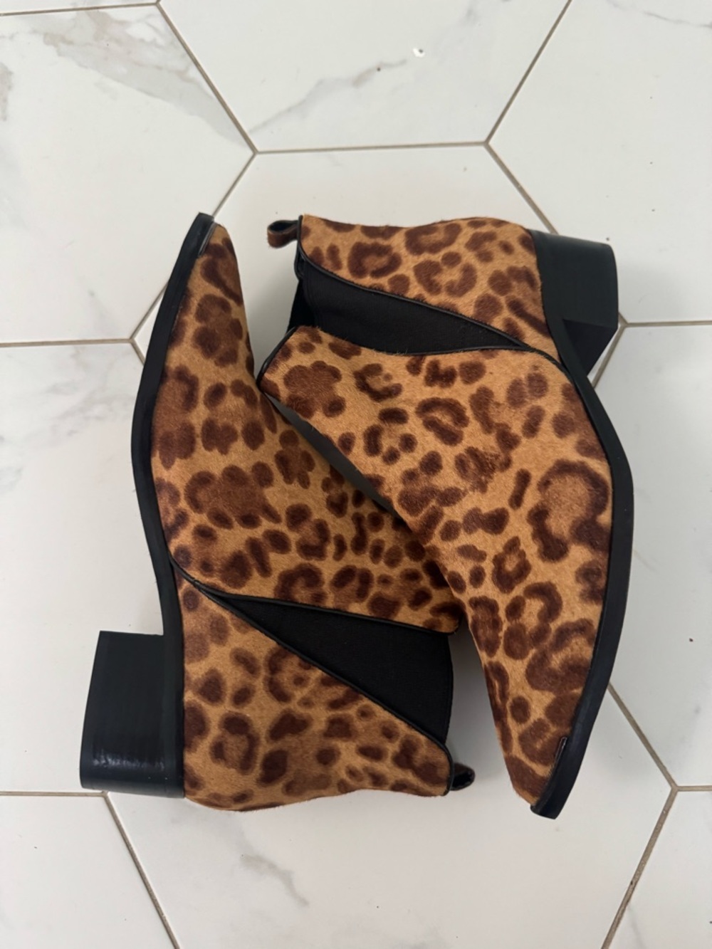 Marc Fisher Leopard Print Chelsea Bootie in Brown and Black - Picture 3 of 10